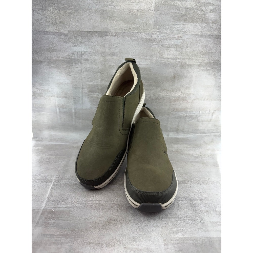 Aetrex BB344 Women Olive Green Leather Faux Fur Lined Slip On Shoes Size 9-9.5